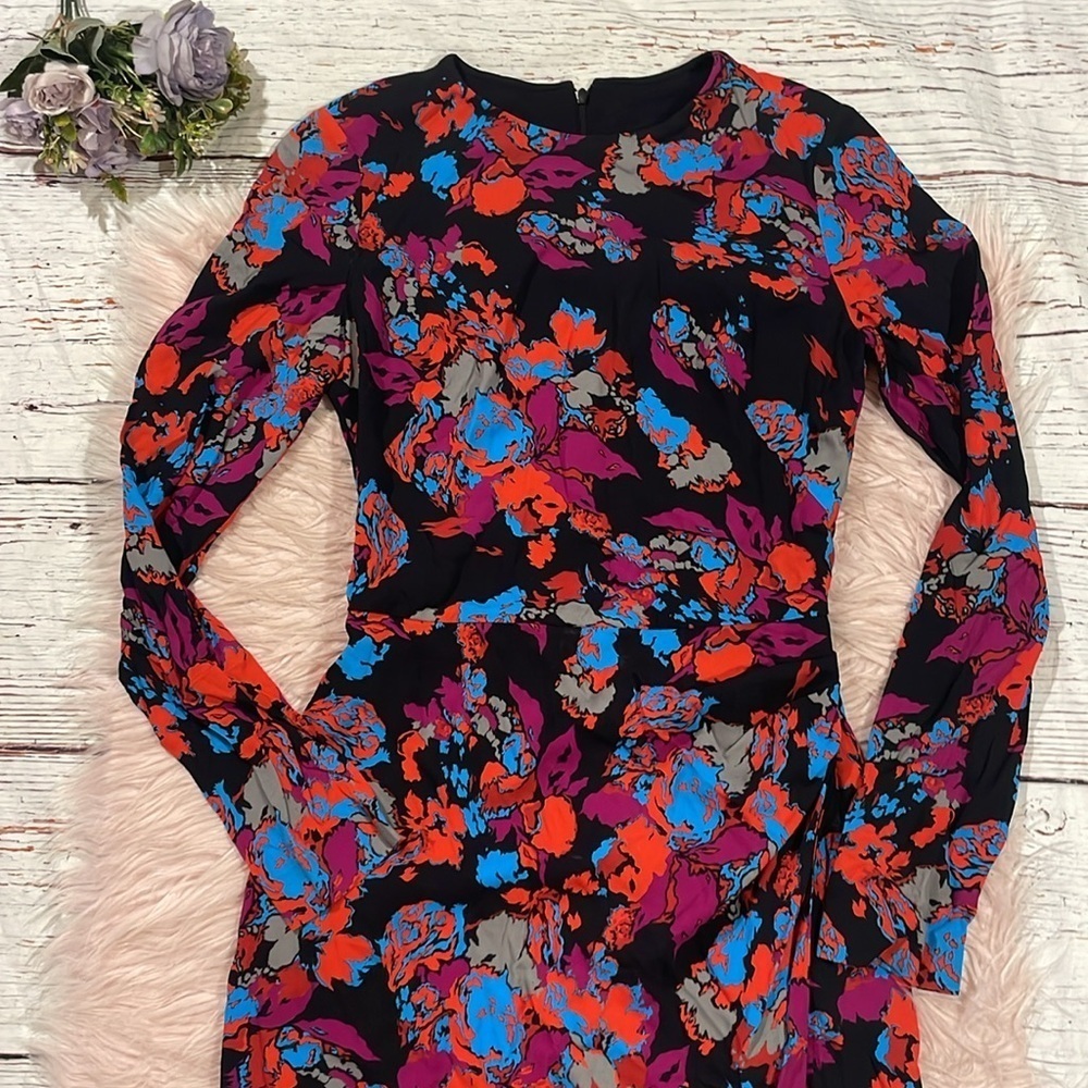 Givenchy Graphic Print Black Floral Long Sleeve Ruched Side Dress - Picture 6 of 9